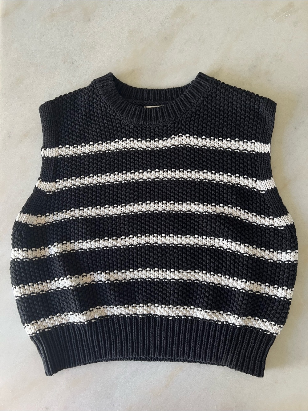 moon & madison Black and White Striped Knit Top